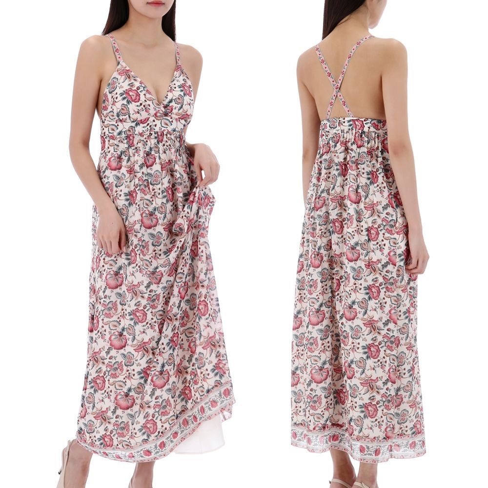 Louise Misha Ecru Cream Indian Floral Arya Maxi Dress Size 38 Medium - Picture 4 of 14